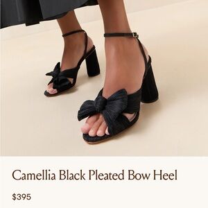 Camellia Black Pleated Bow Heel Sandals